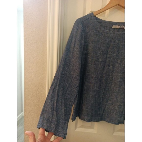 Women's Anthropology Sigrid Olsen 100% Linen Blue Dressy Blouse Large - Picture 3 of 7